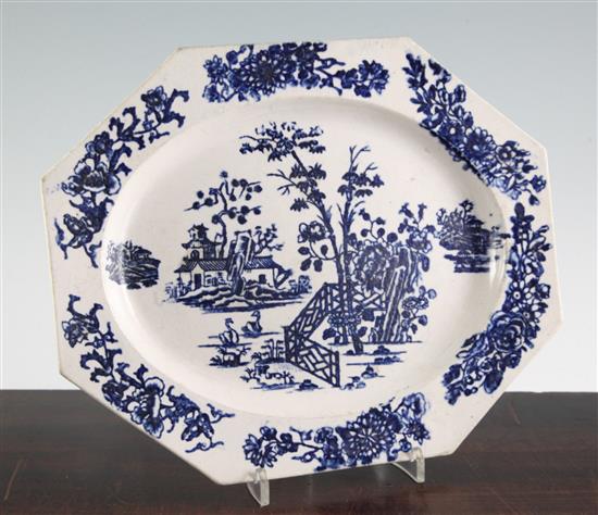 A rare Derby blue and white dish, c.1770, 29.5cm